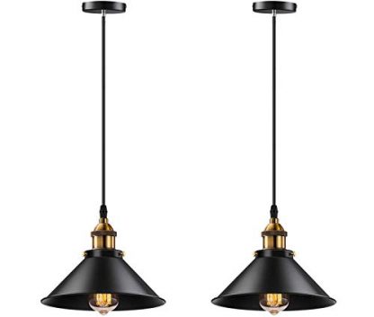 Licperron 2 Packs Black Industrial Pendant Light Vintage Farmhouse Hanging Light for Bedroom, Dining Room and Living Room