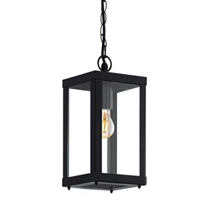 Eglo Outdoor Pendant Light Alamonte 1, 1 Bulb Hanging Lamp, Pendant Lamp Made Of Galvanized Steel, Colour: Black, Glass: Clear, Socket: E27, IP44