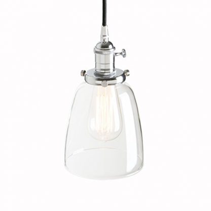 Pathson Industrial Vintage Modern Edison Hanging Pendant Ceiling Light Fixture Loft Bar Kitchen Chandelier Decorative Lighting with Bell Clear Glass Light Shade E27 (Chrome)