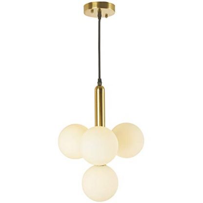 BAODEN 4 Lights Modern Globe Pendant Light Fixture Mid Century Chandelier with G9 Bulb Brushed Brass Finished with White Globe Glass Lampshade Dining Kitchen Living Room Bedroom Lighting (Gold)