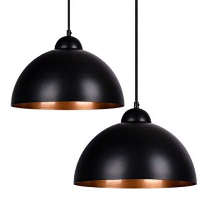 ZICBOL 2PCS Matte Black Pendant Light Shade Fixture, Vintage Ceiling Lighting Lamp Shade, Industrial Lighting Ceiling Shade for Kitchen Island, Dining Room, Living Room, Coffee Shop, Restaurant