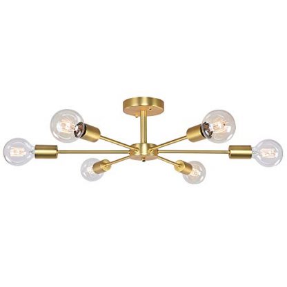 OYIPRO Ceiling Light Modern, 6-Light Chandelier, Semi-Flush Mount Indoor Lighting Fixture, E27 Base Brass Lamp, for Living Dining Room Bedroom Hallway