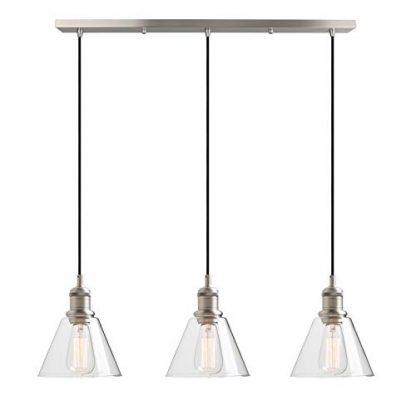 Yosoan Lighting Industrial Vintage Loft Bar Chandelier 3 Way Pendant Light Fittings Glass Shade,Hanging Cluster Ceiling 3 Lights Fixture for Kitchen Dining Room Living Room Restaurant (Brushed)