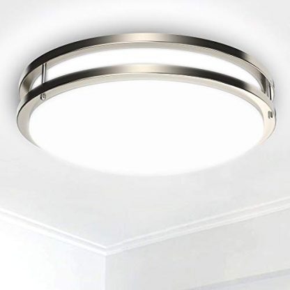 Depuley 30W Flush Mount LED Ceiling Light, 3000K~6000k 3 Color Dimmable Ceiling Lighting, Ø14Inch Nickel Ceiling Lights Fitting with Remote Control for Kitchen, Living Room, Bedroom, Hallway