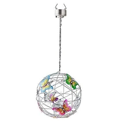 Hanging Solar Lights, Solar Lighting Hanging Mesh Spheres With Colored Butterflies, Solar Garden Lights, Outdoor Decorative Lights, Suitable For Gardens, Courtyards, And Porches (1PC) ( Color : A )