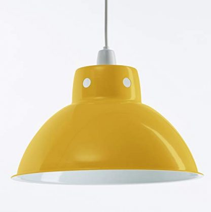 Luxa Lighting Funky Cafe Style Retro Ceiling Light Pendant Metal Shade, Modern Industrial Vintage Look, 300mm Diameter (Gloss Yellow/White)