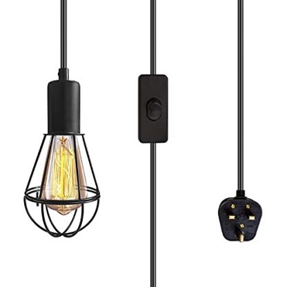 Industrial Vintage Plug in Pendant Light On/Off Switch Retro Hanging Cage Pendant Lighting E26 E27 Mini Adjustable Ceiling Lights Cage Plug in Light Fixture Cage Lampshade with 6M Cable for Bar Home