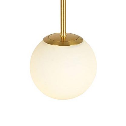 Kaj Hejmo Globe Pendant Lamp, Matte White Glass- 1 Light Mid Century Modern Lighting Fixture with Brush Brass Finish- Semi Flush Mount Ceiling Light for Kitchen Living & Dinning Room (20cm)