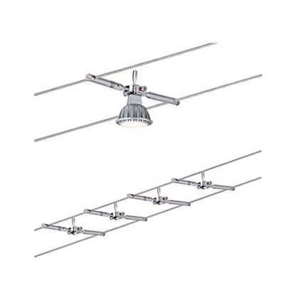 Paulmann 941.46 Togo Wire System Spot Light System - Tension Wire Lighting Set w/ 4 Spots, 10m Cable Wire & 60VA Transformer - Max 10W Ceiling Light Fittings GU5.3 Chrome Metal