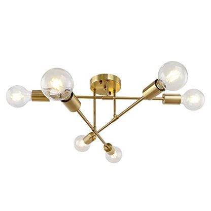 LynPon Gold Sputnik Ceiling Light 6-Light Arms Adjustable Brass Modern Chandelier Light Fitting Industrial Lighting for Bedroom Living Dining Room