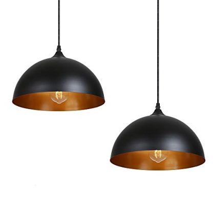 Tomshine 2 Pack Industrial Suspended Ceiling Pendant Light Fixtures Black Metal Vintage Lampshades for Kitchen Island Farmhouse Restaurant Loft Coffee Bar