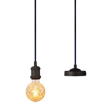 AILIN Edison Mini Pendant Lighting Fixture, Single Socket E27 Base, Black Woven Fabric Cord Hanging Light, Antique Metal Lamp Holder (Black)