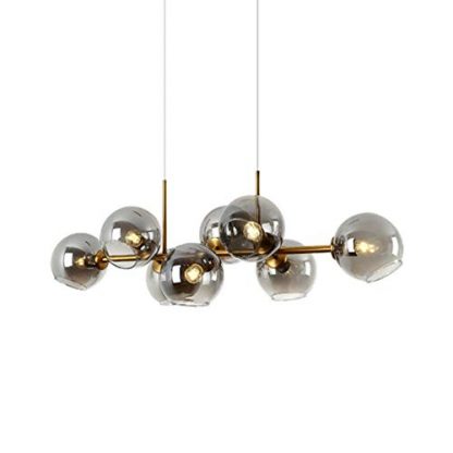 WArriors Modern Art Chandelier,Clear Glass Lampshade Ceiling Light,Linear Lighting Decorative Pendant Light,Lamp ​Fixture For Kitchen Island Dining Room Bedroom-Gold and soot cover 8 lights