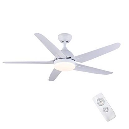 CJOY Ceiling Fan with Lighting and Remote Control Quiet, Lamp with Fan Flat White 51 Inches AC 5 Blades Ceiling Fan with Lights Led 24W for Bedroom Living Room