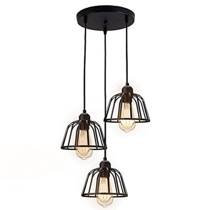 Industrial Pendant Light Fitting Vintage Ceiling Lighting 3 Black Farmhouse Metal Cage Lampshades Rustic Flush Mount Lights E27 Rose Retro Hanging Lamp Interior Decor for Porch Living Room Diner