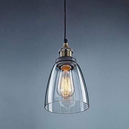 Unimall Vintage Industrial Glass Pendant Lights Living Room Retro Clear Glass Lampshade Pendant Ceiling Lamp with Bronze Metal E27 Base Hanging Lighting Fixture for Bedroom Kitchen Restaurant