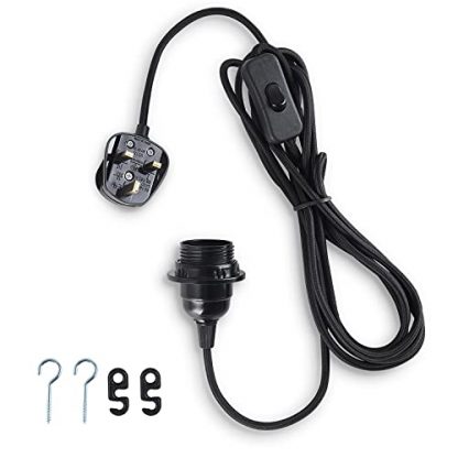 Pendant Light Ceiling Lighting Fitting kit with E27 Bakelite Lamp socke Llight Holder Loft ,DIY Shade , VDE Fabric Cable UK Plug with On/Off Switch (Black,4M Without Bulb）