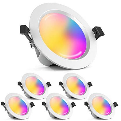 15W 1200LM Led Downlights for Ceiling Dimmable RGBWC (RGB + Warm White + Cool White), Bluetooth Mesh Recessed Ceiling Lighting for Living Room, Kitchen, KTV, Bars (6 Packs)