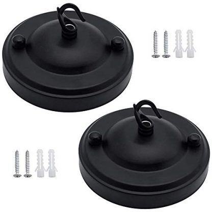 MZMing 2 Pack Chandelier Ceiling Hook Metal Ceiling Light Base Plate Hook Vintage Ceiling Rose Hook Heavy Duty Pendant Light Fitting Accessory for Hanging Lamp Chain Lampshade Lantern - Matte Black