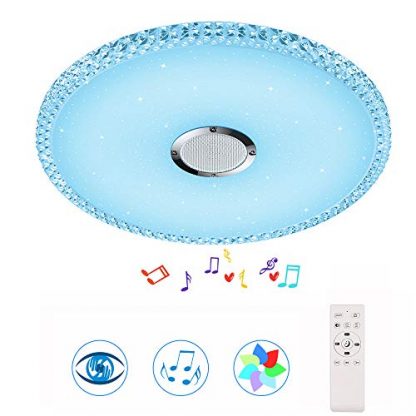 Horevo 24W Music Ceiling Light with Remote Control and Built-in Bluetooth Speaker Cool/Warm Night Light, Flush Mount Lighting Fixture for Kids Children Bedroom Living Room Party