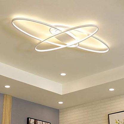 Modern Dimmable Led Dining Room Ceiling Light Living Room Lamp Contemporary Oval Design Flush Mount Bedroom Kitchen Island Table Remote Control Lighting Fixture Office Decor Chandeliers (White)