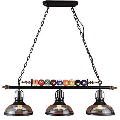 Gweat Billiard Decor 3 Lights Chandelier for Billiards Hall, Restaurant, Cafe, Bar, Club, Bedroom Lighting, Nordic Style Wrought Iron Pendant Light Black Color