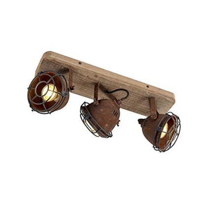 QAZQA Industrial Industrial Spotbar/Spotlight Ceiling bar Rust Brown with Wood tiltable 3-Light - Gina Wood/Steel Oblong GU10 Max. 3 x 25 Watt / 3-Way/Indoor Lighting/Lights/Lamps/Living r