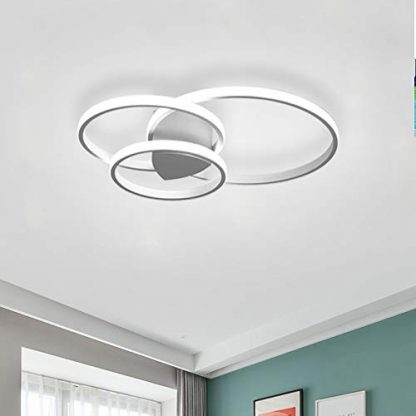 Qcyuui 56W Modern LED Ceiling Light, Acrylic Panels Ceiling Chandeliers Flush Mount, 6500k Lighting for Living Room Dining Room Kitchen Foyer Studio, White 3-Ring Combination