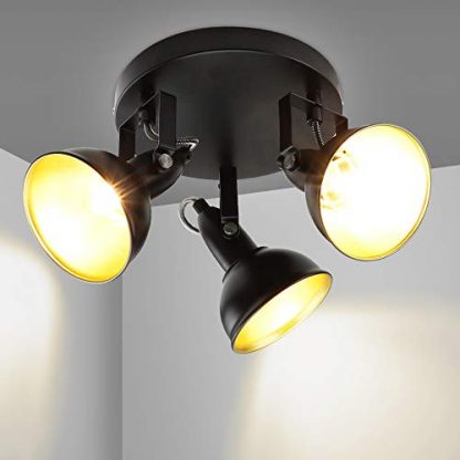 Depuley Retro 3 Way Ceiling Light, Semi-Flush Ceiling Spotlights, Black & Golden Kitchen Lights with Rotatable Spot,Swiveling Ceiling Lighting for Kitchen, Living Room, Bedroom(E14 Bulbs not Included)