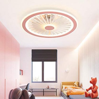 OMGPFR Mute Ceiling Fan with Lighting LED Light App and Remote Control Ultra-thin 18CM Ceiling Lamp Invisible Quiet 40W Dimmable Fans Ceiling Lights for Living Room Bedroom Lighting (Pink 2)