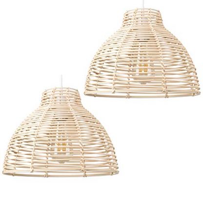 Pair of - Modern Cream Wicker Rattan Basket Style Ceiling Pendant Light Shades