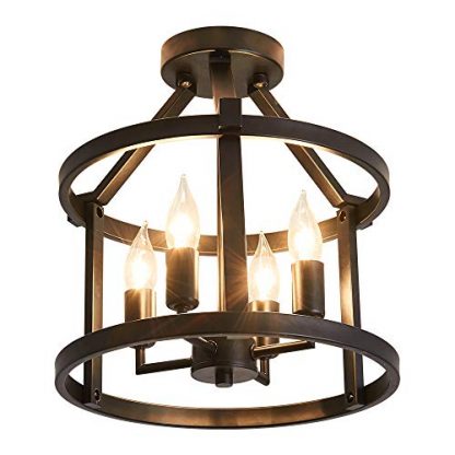 Traditional Semi Flush Mount Ceiling Lighting Fittings ，Farmhouse Black Chandelier 4-Light，， Rustic Candle Style Pendant Light for Dining Room, Bedroom, Foyer，Hallway Kitchen