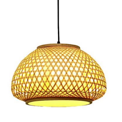 OSALADI Bamboo Chandelier Lamp Rattan Ceiling Light Pendant Retro Hanging Light Wicker Lighting Fixtures for Living Room Bedroom Restaurant Teahouse Bar Dining Room (Khaki)