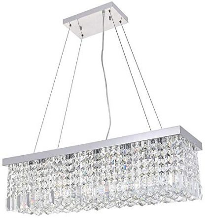 A1A9 Modern Crystal Chandelier Lights, Luxury Clear K9 Crystal Droplet Elegant Ceiling Lights Fixture Rectangular Chrome Hanging LED Pendant Lighting for Dining Room Livingroom Foyer Lounge Kitchen