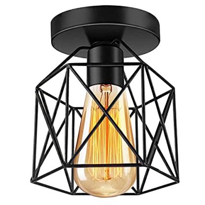 Semi-Flush Mount Ceiling Light Shade Vintage Ceiling Light Fitting Industrial Vintage Ceiling Light Fixture Mount Basket Cage Metal Hanging Fixture Pendant Lighting for Hallway Bar Hotel (Cage Design)