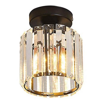 Crystal Ceiling Light Semi Flush Mout Chandelier Modern Crystal Pendant LED Warm Lighting for Kitchen Dining Room Bedroom Hallway E27 Base Black(Bulb Included)