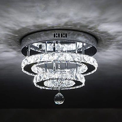 SEVETILKA Modern Crystal Chandelier, Contemporary Stainless Steel Cool White Led Ring Flush Mount Lighting Ceiling Lights Fixtures for Living Room Bedroom Porch Dining Room Hallway, Hotel, Bar