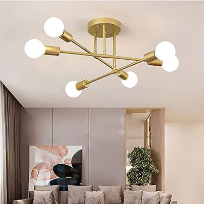 Modern Chandelier Lamps 6 lights E27 Ceiling Lights Vintage Semi-embedded Ceiling Lamp Brushed Antique gold lighting Nordic home decoration for Kitchen, Living Room, Bedroom, Dining Room