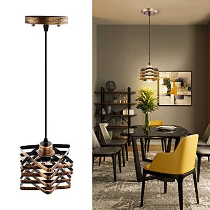 Pendant Lighting Ceiling, Orenic Industrial Pendant Light Fixtures with Metal Shade, Adjustable Flush Mount Vintage Farmhouse Lighting for Kitchen Island, Dining Room, Bedroom, Hallway, E26 Base Gold