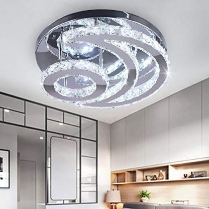 CXGLEAMING Modern Crystal Chandelier, LED Moon Crystal Ceiling Light Cool White Pendant Lighting Flush Mount Crystal Pendant Lamp Fixture for Dining Room Bathroom Bedroom Living Room