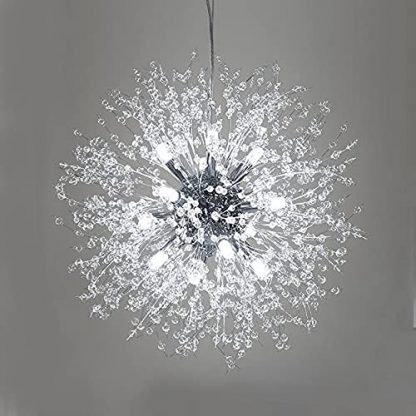 Vikaey Dandelion Crystal Chandelier, 12-Light Firework Chandeliers Ceiling Light, Modern Sputnik Pendant Lighting for Dining Room Bedroom Kitchen Island Living Room (Chrome)