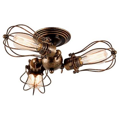 Vintage Ceiling Lights Adjustable Socket Industrial Chandeliers Metal Wire Cage Lamp Semi-Flush Mount Rustic Ceiling Indoor Home Retro Lighting Fixture 3-Light(Bulbs Not Included) (Oil Bronze)